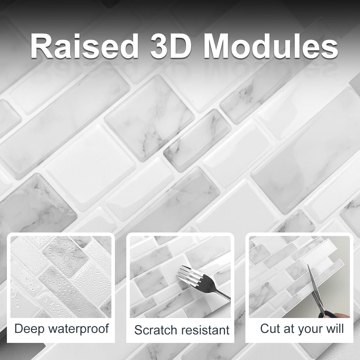 Peel and Stick White Marble Background Mosaic Tile Backsplash (10tiles/set)
