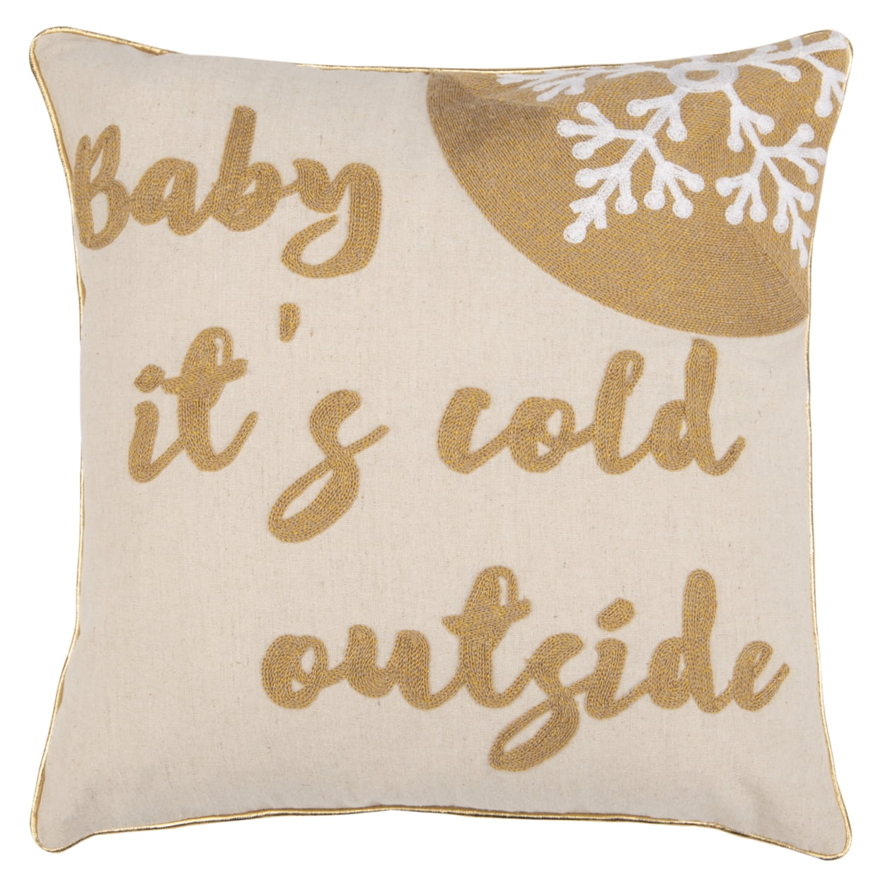 SAFAVIEH Baby It's Cold Outside 18" x 18" Holiday Pillow, Beige/Gold