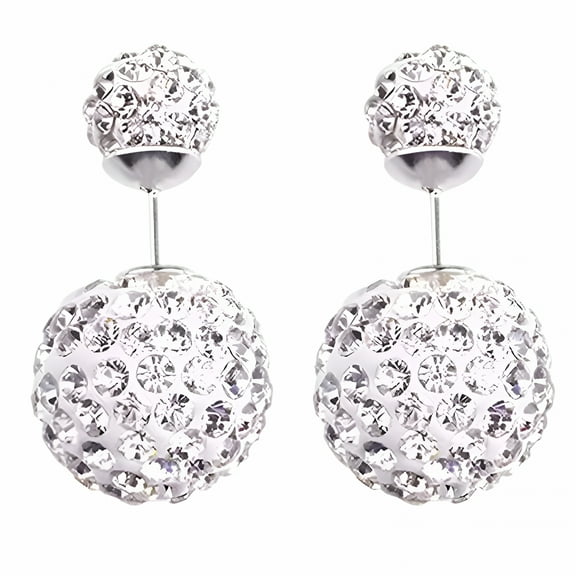 DESIGNICE Fashion Women's 925 Sterling Silver Double Crystal Ball Ear Stud Earrings