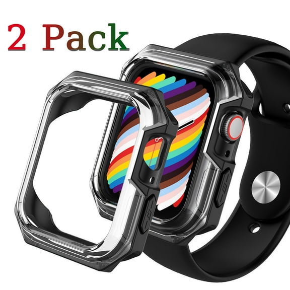 EBIZCITY Bumper Armor Case Compatible with Apple Watch 40mm 44mm 41mm 45mm, [2 Pack] Rugged Protected Cover for iWatch Series 7 6 5 4, Protective TPU Shockproof with Hard PMMA Edge, Clear/Black