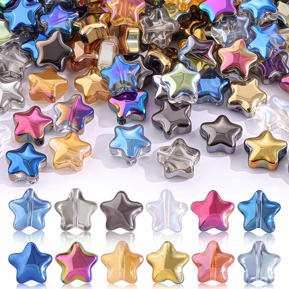 200Pcs Star Beads Mixed Colorful Glass Star Charms for Jewelry Bracelet Necklace Crafts Making, 8mm