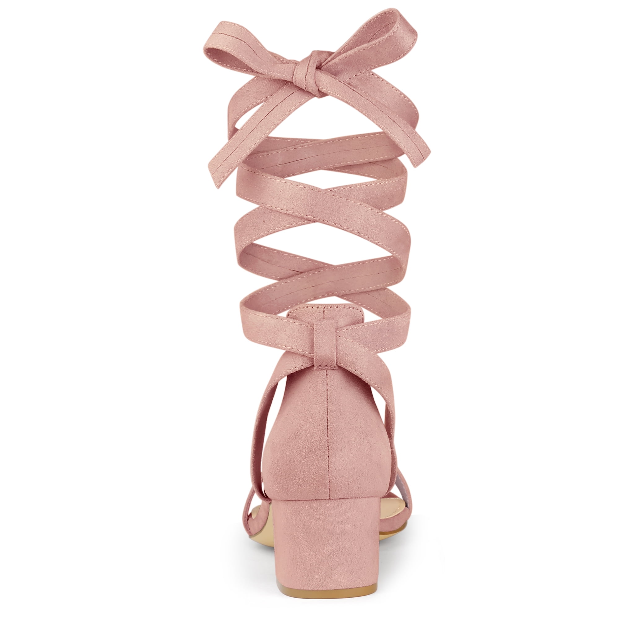 DARING DIVA Women's Open Toe Block Heel Lace Up Heels Sandals Dust Pink 8.5