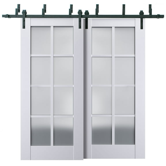 Sliding Closet Barn Bypass Doors with Frosted Glass | Veregio 7412 White Silk | Sturdy 6.6ft Rails Hardware Set | Wood Solid Bedroom Wardrobe Doors -36" x 96" (2* 18x96)