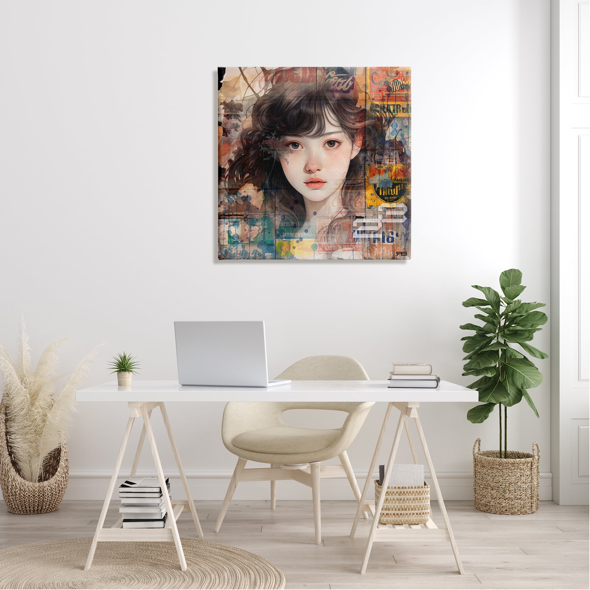 Stupell Industries Girl on Vintage Collage Abstract Painting Gallery Wrapped Canvas Art Print Wall Art, 30 x 30