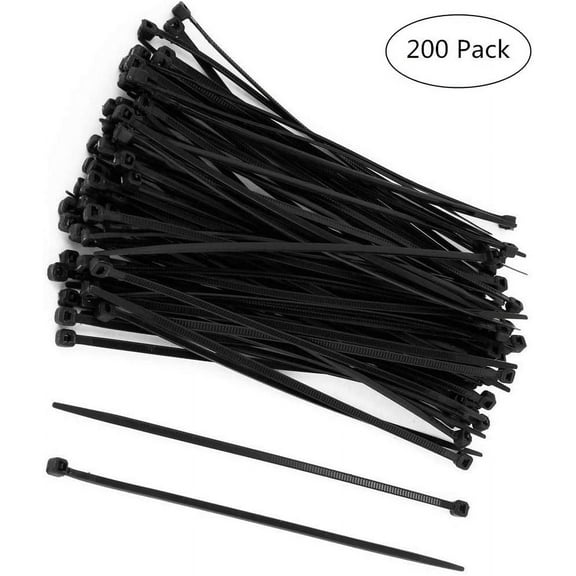 Nylon Zip Ties (PACK OF 200) 8 Inch Cable Ties in Black - 50lb Strength Tie Wraps - Perfect for Tying Cables, Wires, Organization, and So Much More!