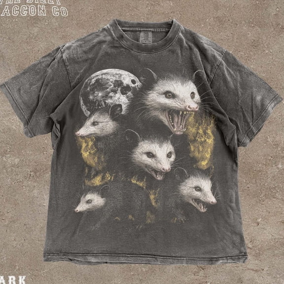 NODB Retro Opossum Distressed Shirt, Vintage Possum Graphic T-Shirt For Men Women, Celestial Moonlight Top, Grunge Alt Clothing, Goblincore Gift DARK HEATHER Unisex S-5XL Hot Trending Shirt