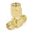thumbnail image 1 of Conector en T RF coaxial de tono dorado PR-SMA macho a doble PR-SMA hembra, 1 of 2