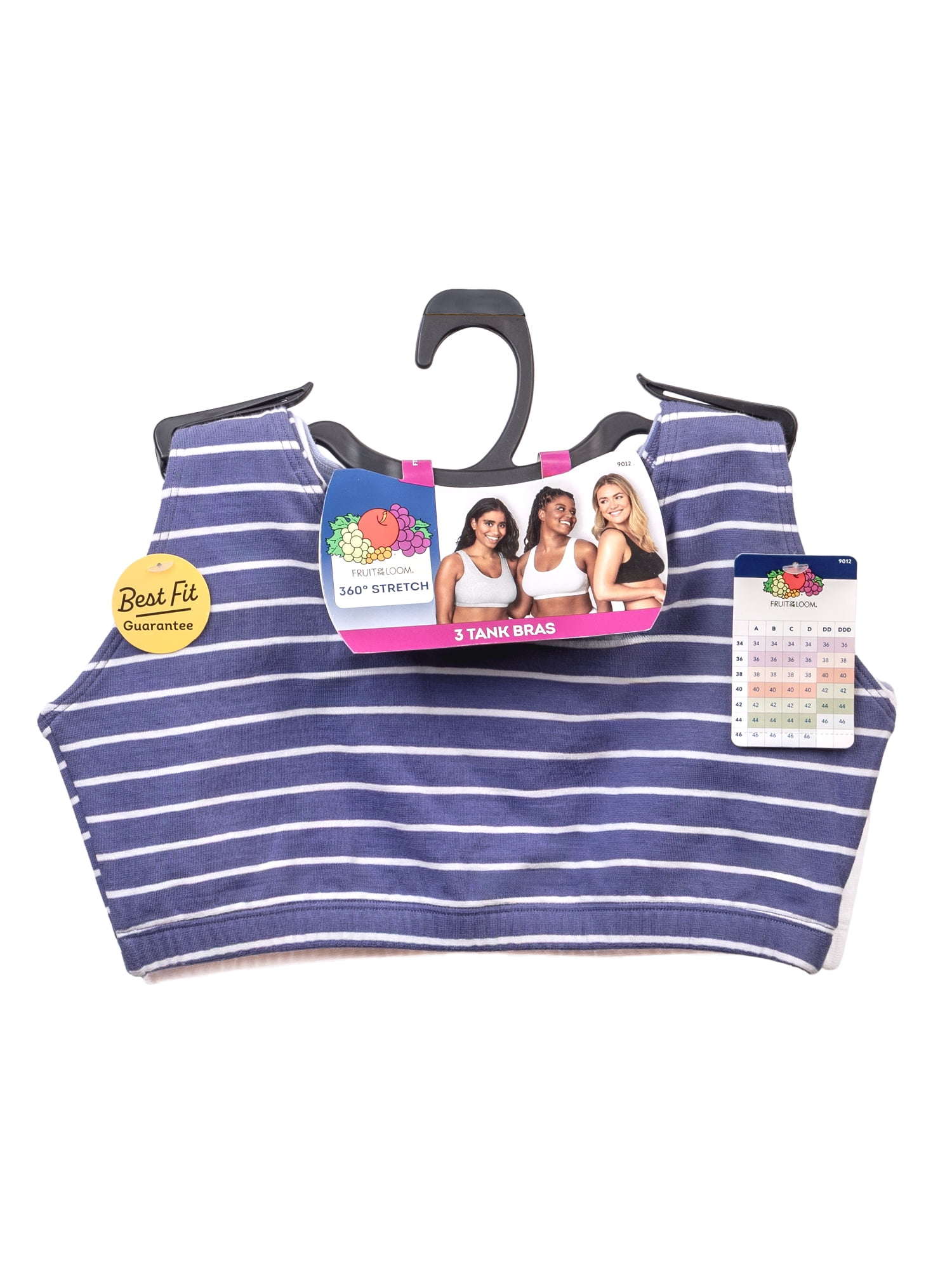 Fruit of the Loom Women's Tank Style Cotton Sports Bra 3-Pack, Sizes 34-46