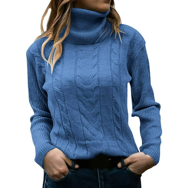 Hauts Grande Taille pour Femmes Chandail-Over Uni Col Roulé Tricot Rétro Manches Longues chandail Coupe Ajustée pour un Port Confortable et Élégant