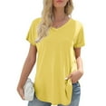 thumbnail image 5 of MIXUE Womens Summer Tops Cotton Solid Color V Neck Short Sleeve Loose Causal Shirts For Women Tee Shirts Activewear,Yellow,XL, 5 of 6