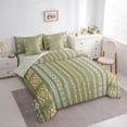 thumbnail image 3 of Feelyou Hippie Aztec Adult Bedding Comforter Set 7 Pieces, Vintage Green Abstract Stripes Full Bedding Set, Bohemian Western Style Reversible Fitted Sheet Flat Sheet, Lightweight Room Decor, 3 of 8