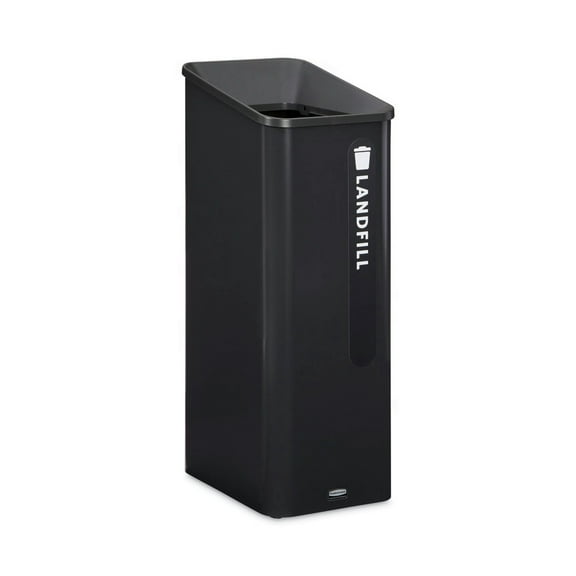 Rubbermaid Commercial 2078967 Sustain 15 gal Metal/Plastic Decorative Refuse with Recycling Lid - Black
