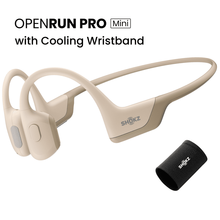 Shokz OpenRun Pro Mini Bone Conduction Open Ear Bluetooth Headphones for Sports with Cooling Wristband (Beige,Mini)
