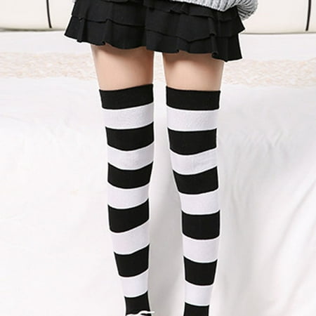 

Womens Thigh High Socks Girl Winter Over Knee Leg Warmer Striped Soft Cotton Sock A