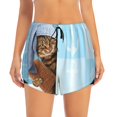 thumbnail image 2 of Balery Funny Cat Taking a Bath Pantalones cortos deportivos para mujer con forro y dos bolsillos, elásticos, para entrenamiento, gimnasio, yoga-Medium, 2 of 7