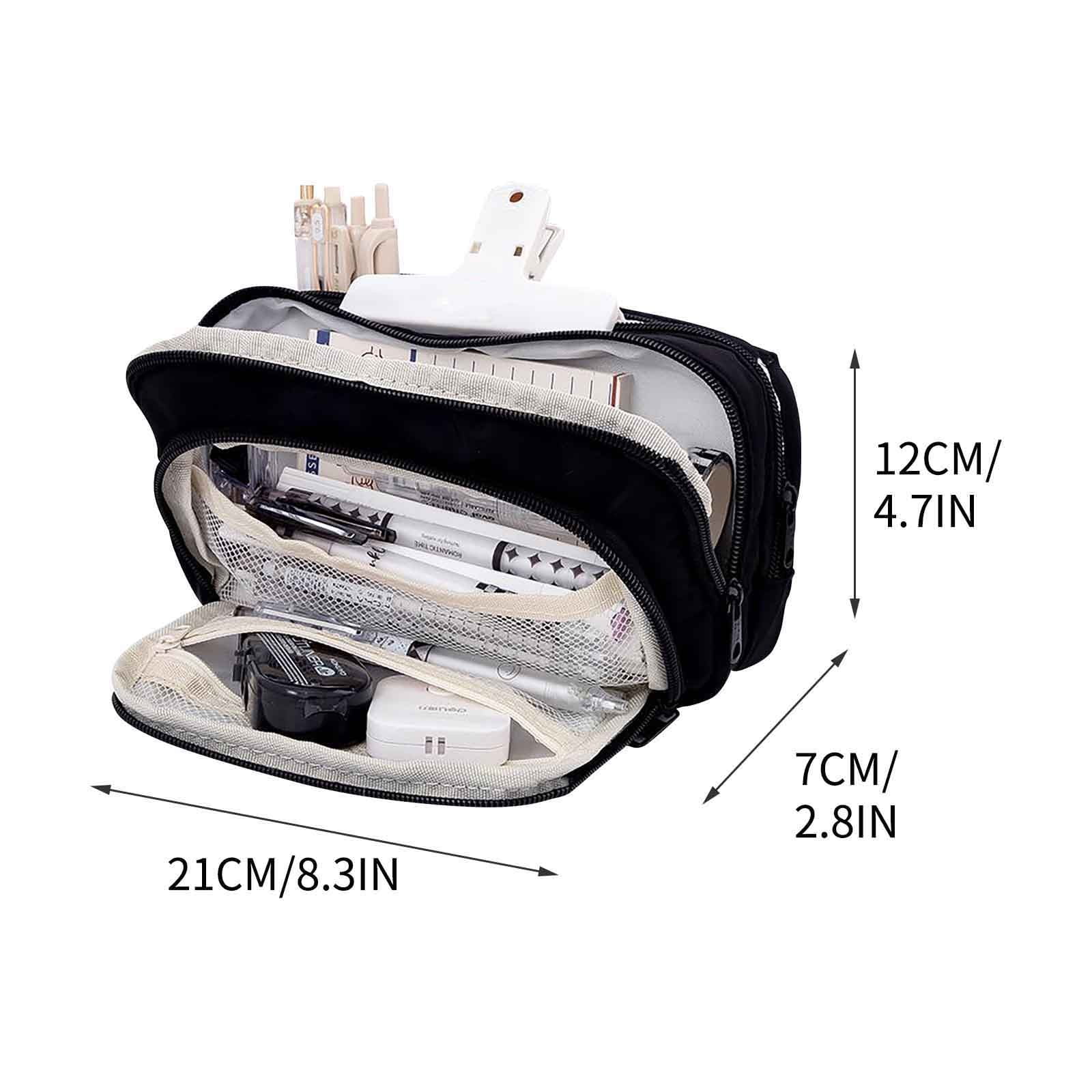 Yrmaups Open Window Pen Bag Large Capacity Pencil Case, 3 Compartment Organizer for 80 Pens, PVC Canvas Stationery Pouch for BoysGirlsJunior High Study Study, Study Supplies for Classroom and Home
