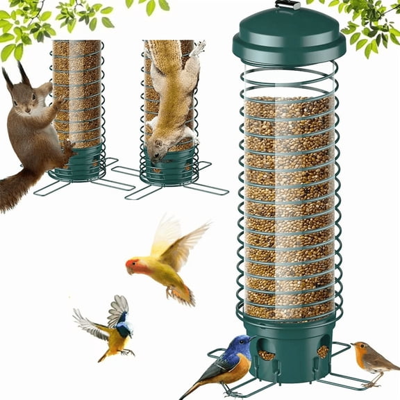Outdoor Squirrel-Proof Metal Bird Feeder - 4 Weight-Activated Perches, 3LBs Capacity, for Bluebird, Cardinal, Finch, Sparrow, Blue Jay, 4 Ports, Chew-Proof