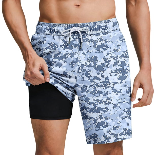 Mens Casual Pantalones Cortos Estilo Hawaiano Impreso Cortos de Playa con Cordón, Bolsillos con Forro Interior para el Verano