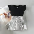 thumbnail image 2 of AherBiu Girls Clothes Sets Ribbed Ruffle Cap Sleeve Tops Mini Skirts with Belted Trendy Casual Toddler Outfits, 2 of 6