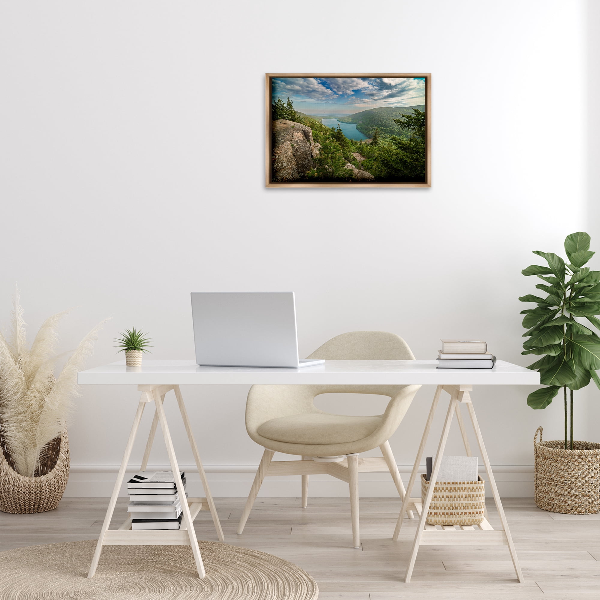 Stupell Industries Lake View Over Mountains Landscape & Nature Photography Brown Floater Framed Canvas Art Print Wall Art, 25 x 17