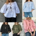 thumbnail image 7 of Women Puff Short Sleeve Peplum Shirts Y2k Lace Up Bow Tie Front Ruffle Hem Blouse Shirt Aesthetic Babydoll Going Out Tops, 7 of 7