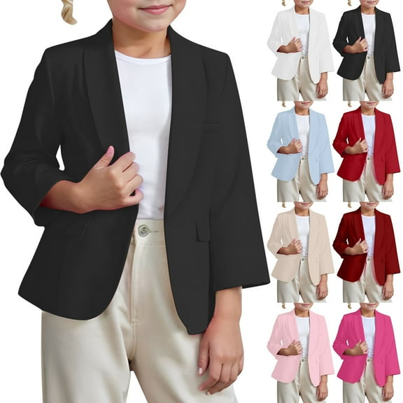 Liyamei Girls Solid Color Suit Jacket with Lapel for School Casual Wear Size 3-4 Years