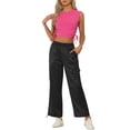 thumbnail image 1 of INSPIRAR CHIC Conjuntos Casual de 2 piezas para Mujer, Top sin mangas de satén y Pantalones cargo, Traje M Negro Rosa, 1 of 6