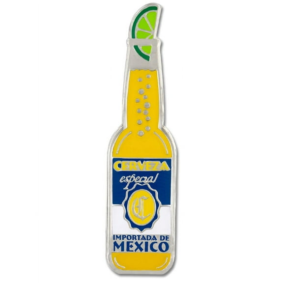 Cerveza Beer Bottle w/ Lime Enamel Lapel Pin