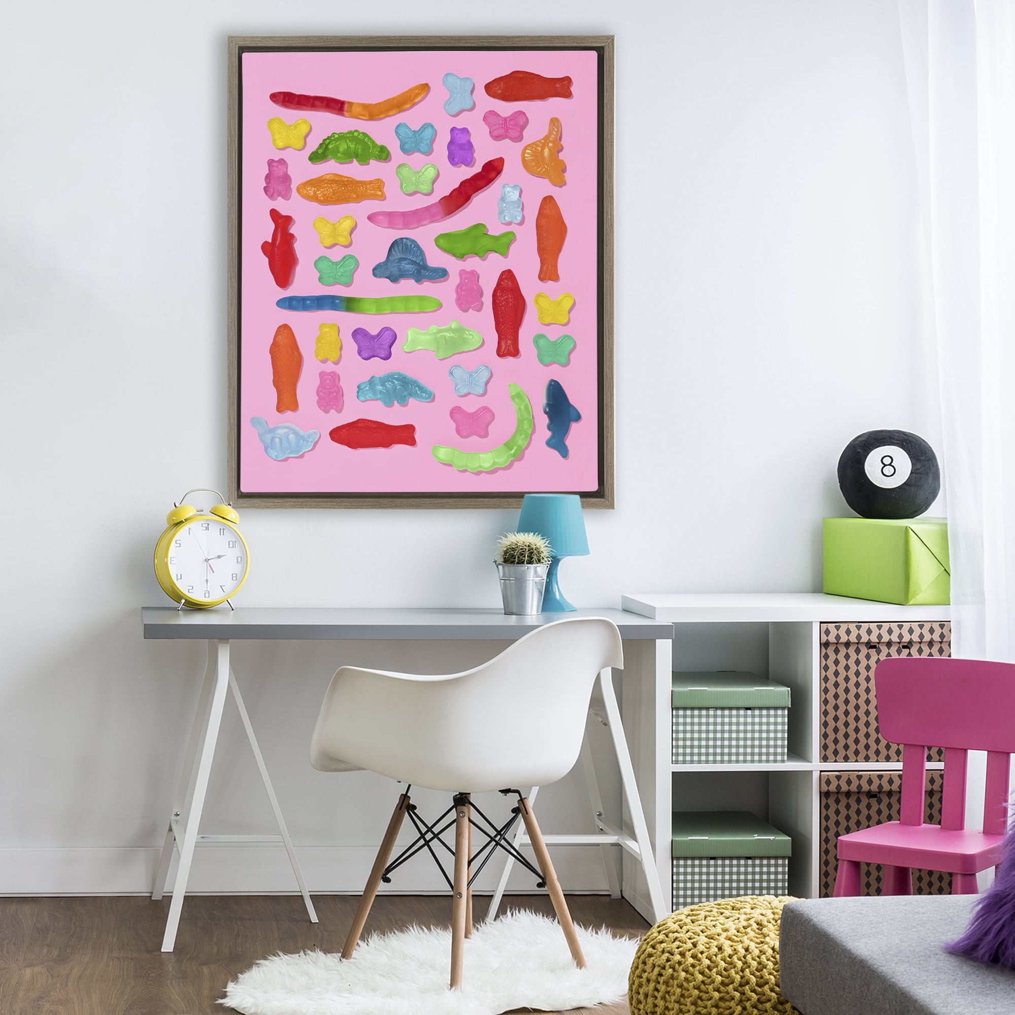 Stupell Industries Pink Gummy Animal Collage Brown Framed Floater Canvas Wall Art, design by LISH Creative