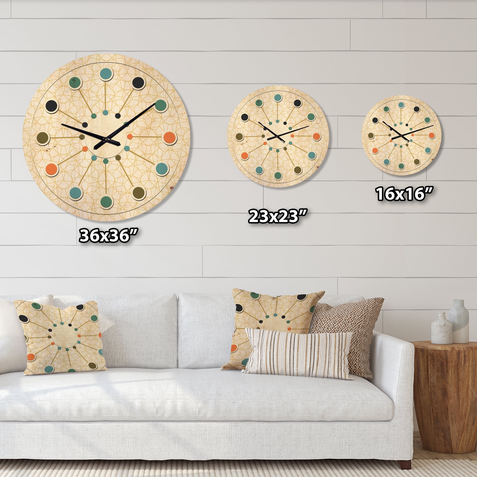 Designart 'Abstract Geometrical Retro Pattern' Mid-Century Modern Wood Wall Clock