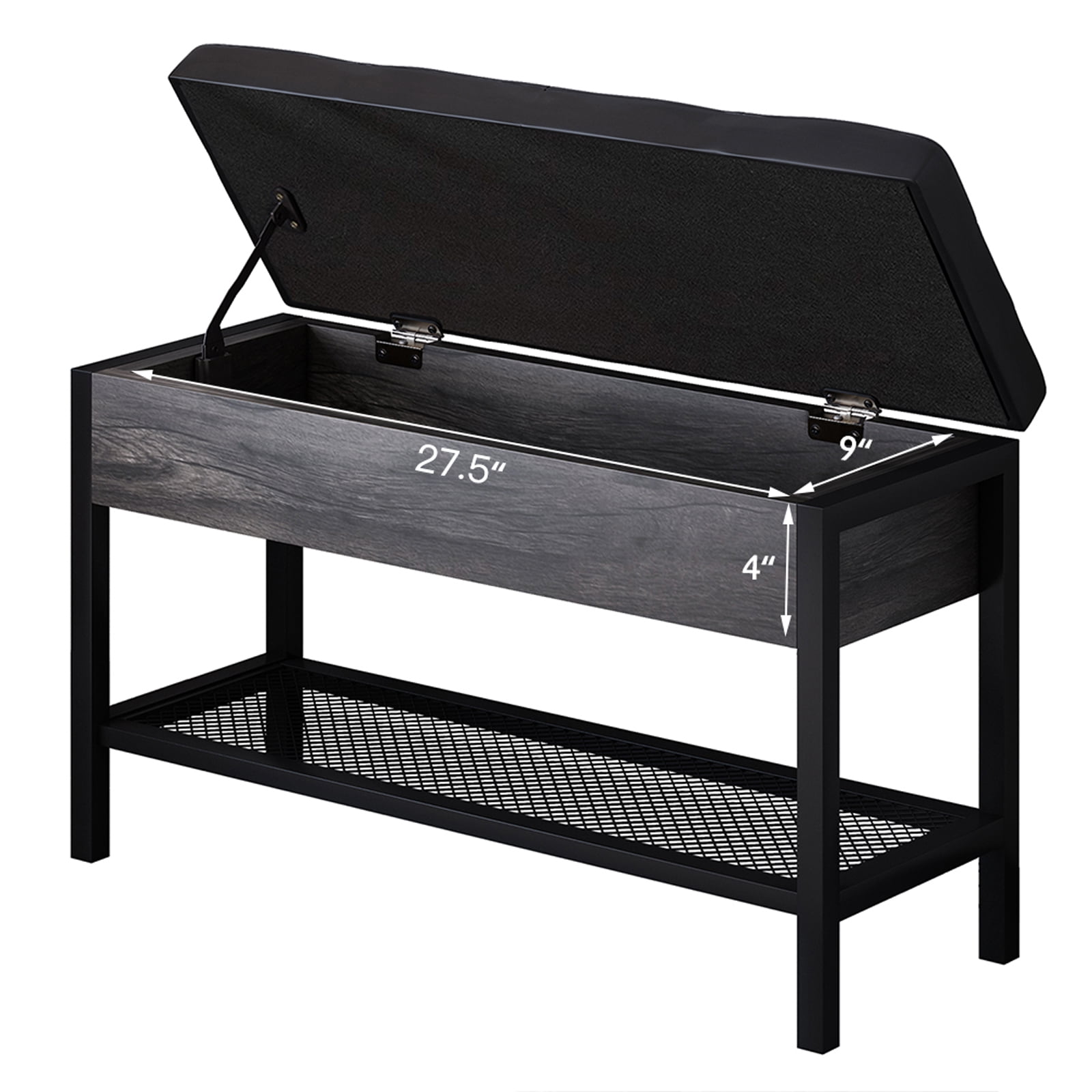 Kadyn Shoe Bench for Entryway, Modern Shoe Bench with Storage Box and Grid Shoe Shelf, Black Kadyn Shoe Bench for Entryway, Modern Shoe Bench with Storage Box and Grid Shoe Shelf, Black