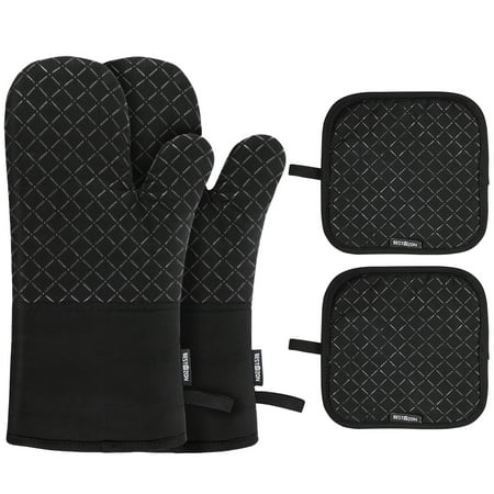 

BESTONZON 1 Set of Oven Mitt Heat Resistant Pot Holder Pad Protective Oven Gloves (Black)