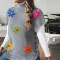 thumbnail image 5 of Sweater Vest for Women Trendy Flowers Ribbed Turtleneck Loose Knit Pullover Outerwear with Side Buttons (One Size, Gray), 5 of 7