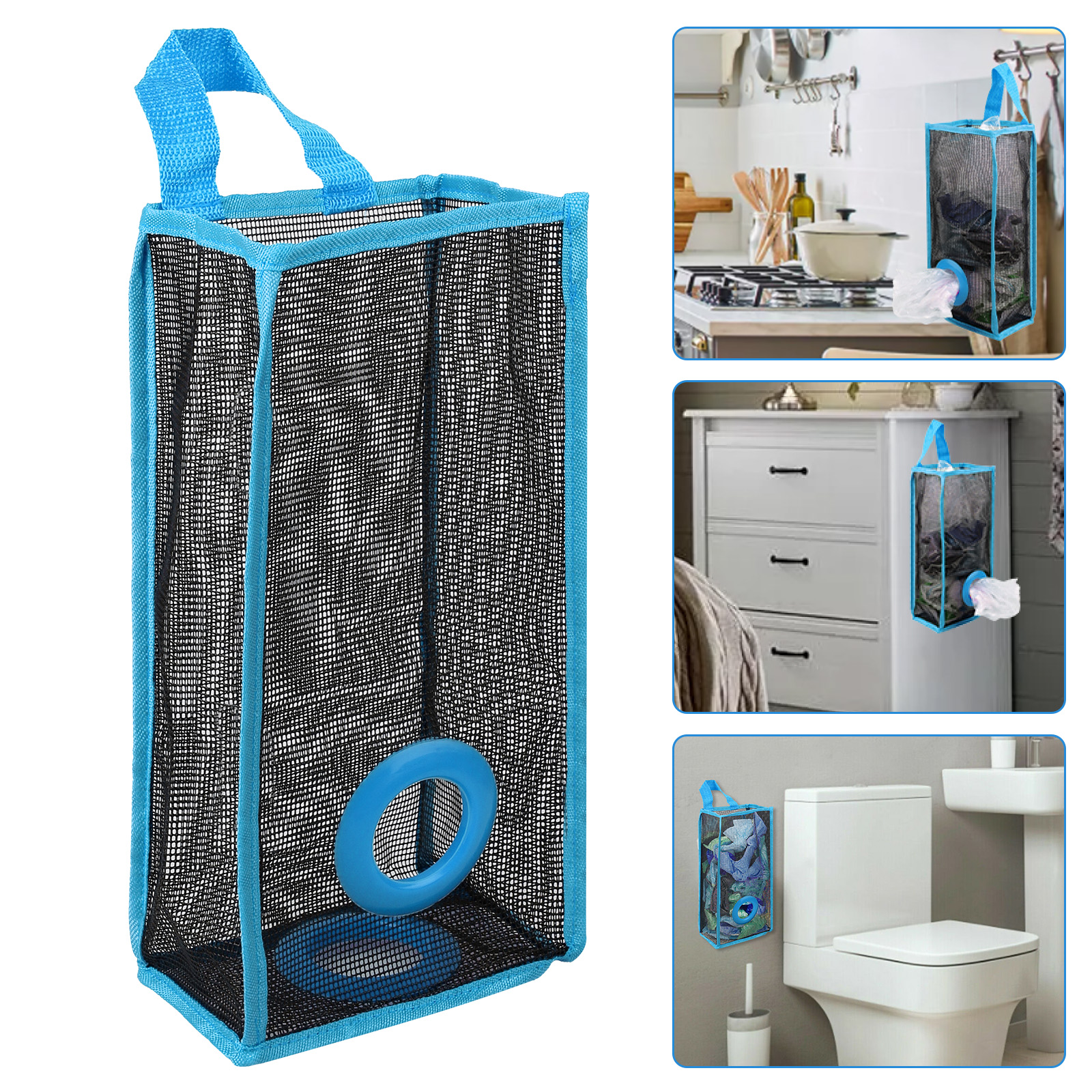 Plastic Bag Holder Wall Grocery Shopping Dispenser Access Holes Pouch