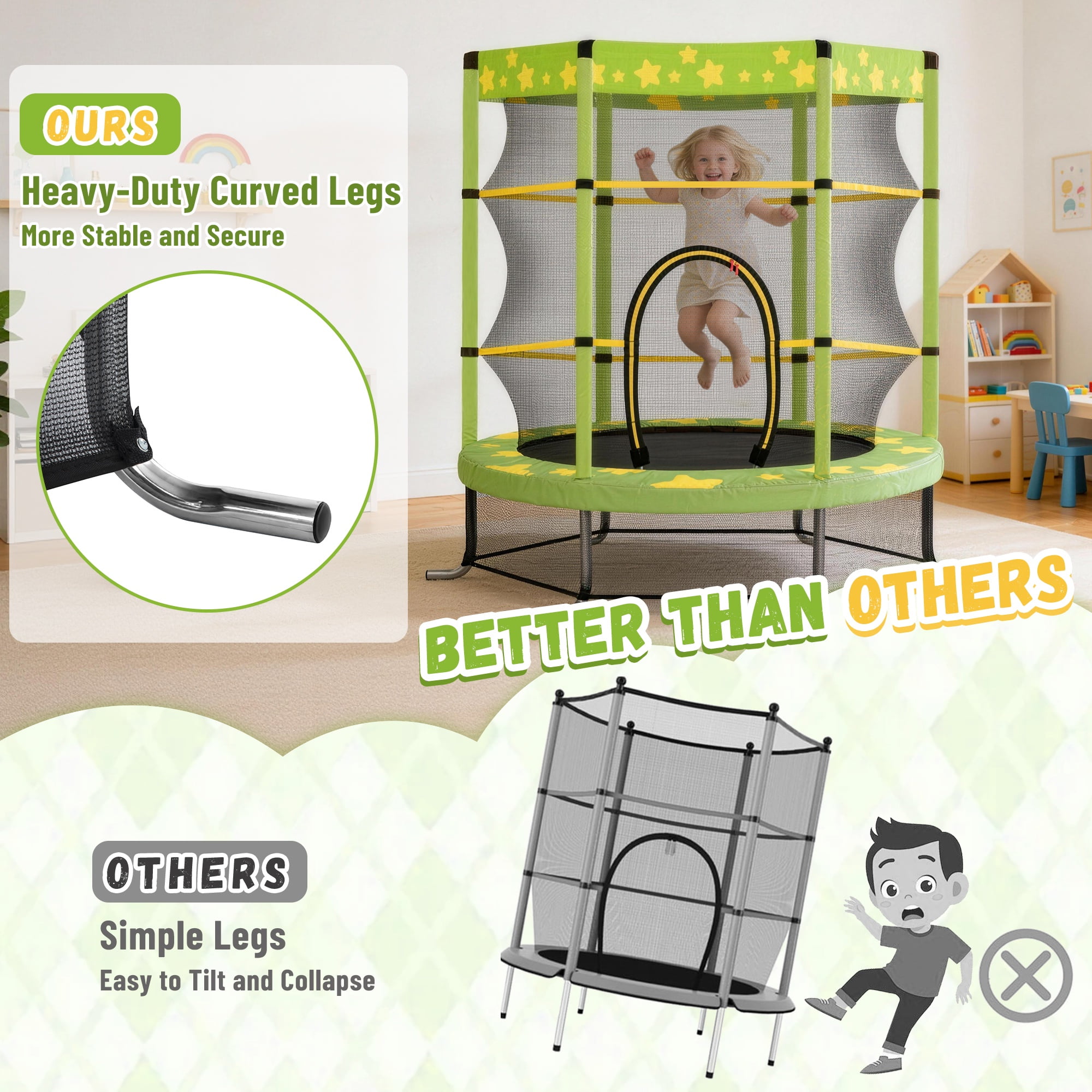 Seizeen Trampoline for Kids - 4.5FT Outdoor Trampoline with Enclosure, Round Mini Small Trampoline for Toddler Indoor Outdoor, As Christmas, Children's Day, Birthday Gifts