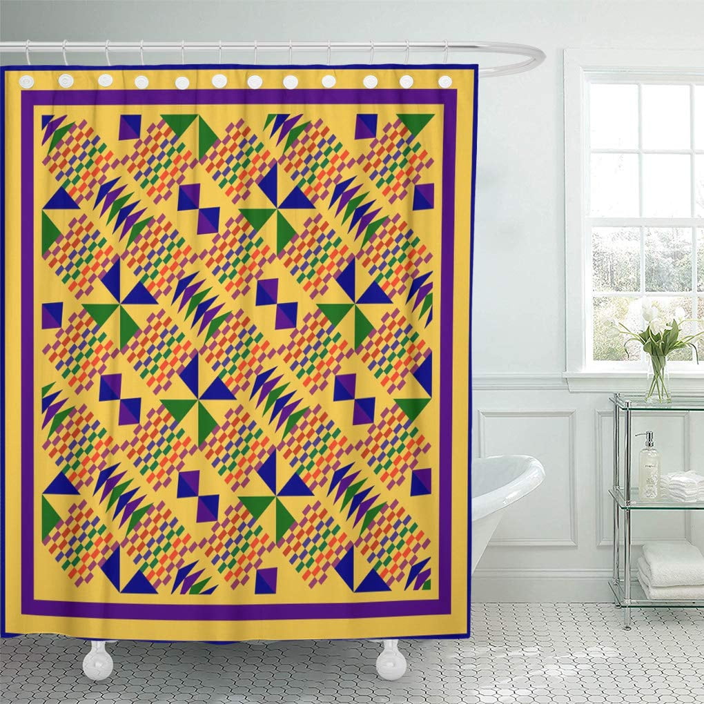 CYNLON Blue Pattern Ghana Kente Green Accra Abstract Cultural Bathroom