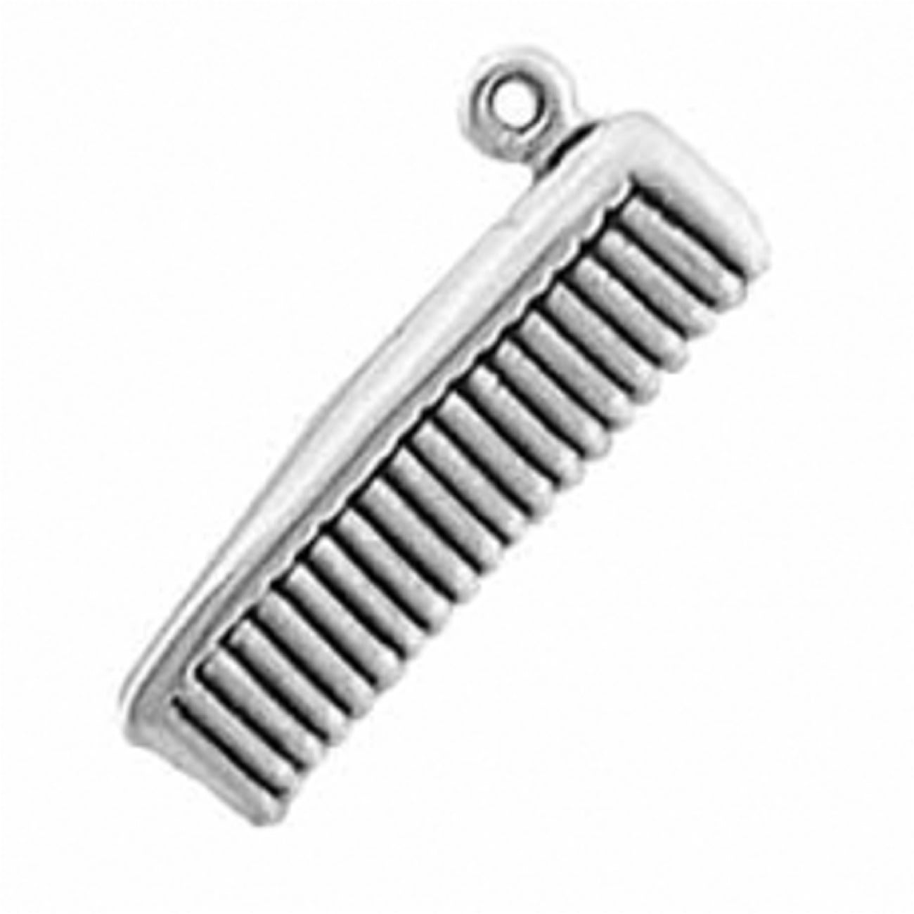 Sterling Silver Womens 1mm 3D Barbers Hairstylist Mens Toothed Pocket Hair Comb Pendant Necklace
