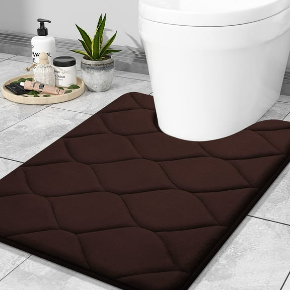 Smiry Memory Foam U-Shaped Bathroom Rugs, Soft & Non-Slip Toilet Rugs, Water Absorbent and Machine Washable Contour Bath Mats, 24"x20", Coffee