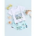 thumbnail image 4 of Toddler Boy Shorts Outfit Letter Print Short Sleeve T-Shirt with TreeCar Print Shorts for Summer, 4 of 10
