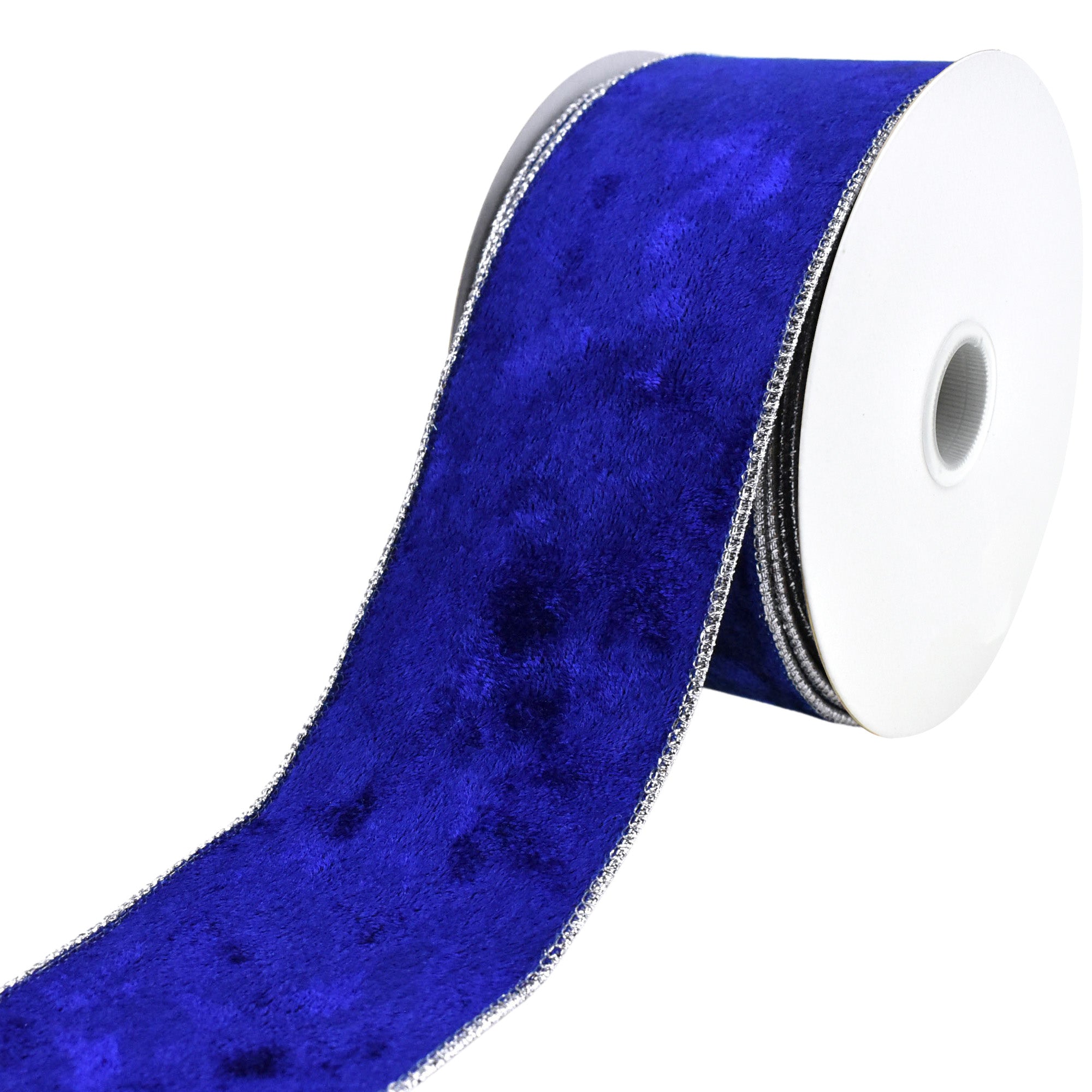 Christmas Velvet and Metallic Back Wired Ribbon, 2-1/2-Inch 10-Yard - Deep Blue/Silver