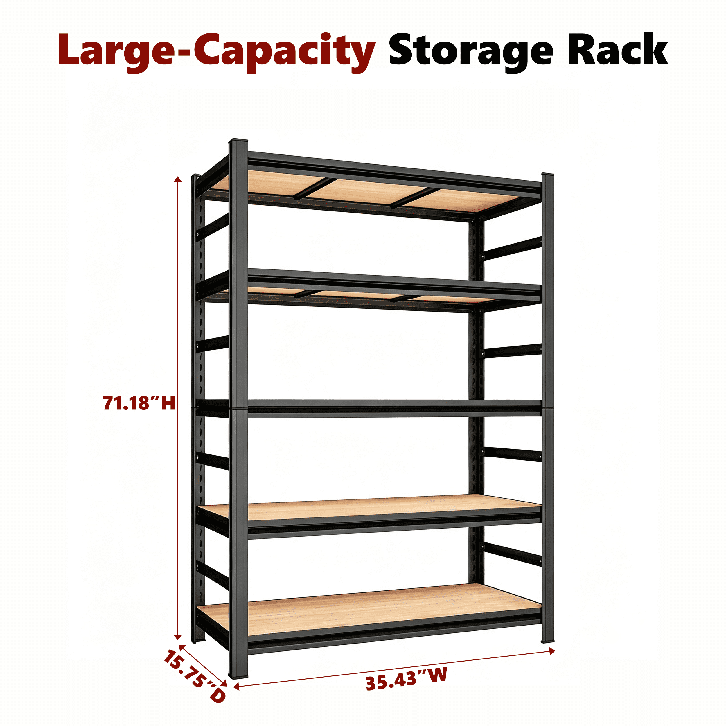 5-Tier Metal Storage Shelving Unit, 2000 LBS Capacity, Adjustable-Height Storage Rack, Ideal for Home, Laundry Room, Office, Warehouse, Kitchen, Supermarket and More