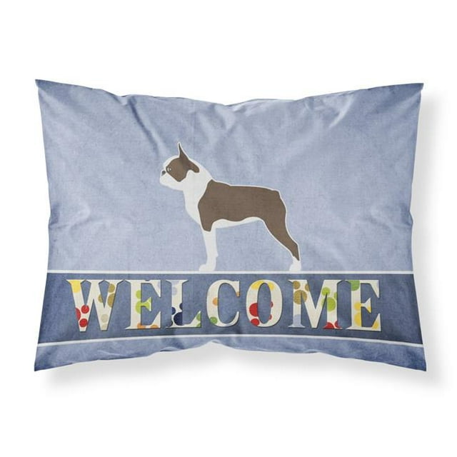 Carolines Treasures BB5548PILLOWCASE Boston Terrier Welcome Fabric Standard Pillowcase