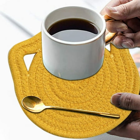 

Dengmore Heat-resisting Cotton Rope Placemat With Hanging Cartoon Cat Ears Easy To Rinse for Kitchen
