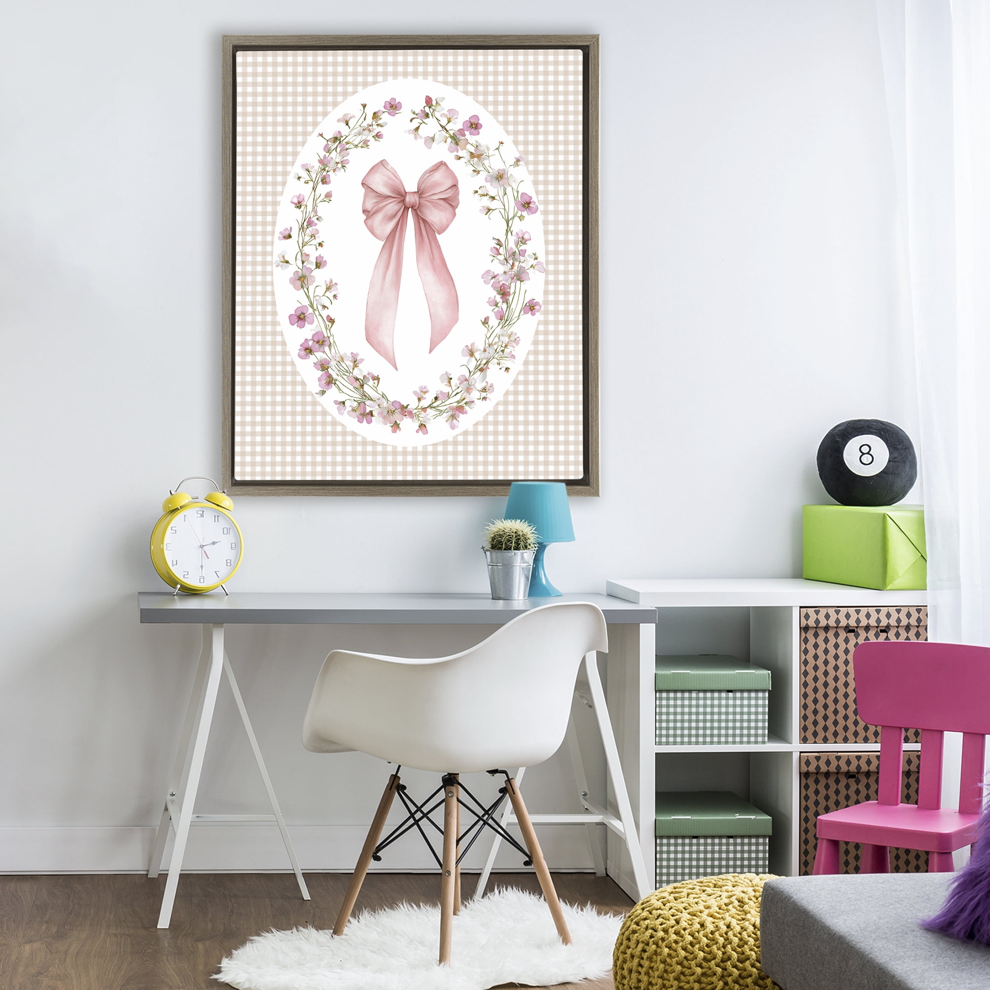 Stupell Industries Feminine Gingham Bow Brown Framed Floater Canvas Wall Art, design by Christine Simpson Art
