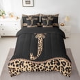 thumbnail image 3 of Homewish Fashion Initial Letter Bedding Comforter Set 7pcs, Chic Monogrammed J King Bedding Sets, Kawaii Cheetah Bowknot Reversible Bed Sheets, Lightweight Room Decor, 3 of 8