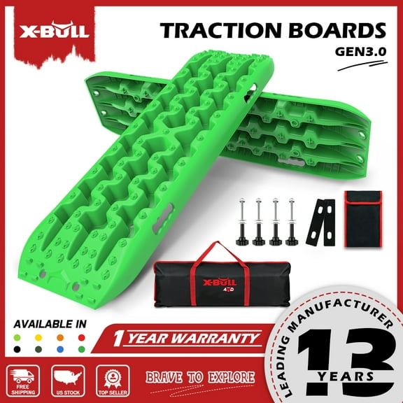 X-BULL Traction Track Traction Boards Kits Recovery Track 2PCS Sand Mud Snow Track Tire Ladder 4WD with Bag Hardware Green 3.0