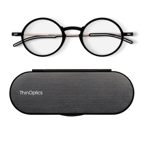 ThinOptics FrontPage collection, Manhattan Brown 2.0 Glasses with Milano Black Case