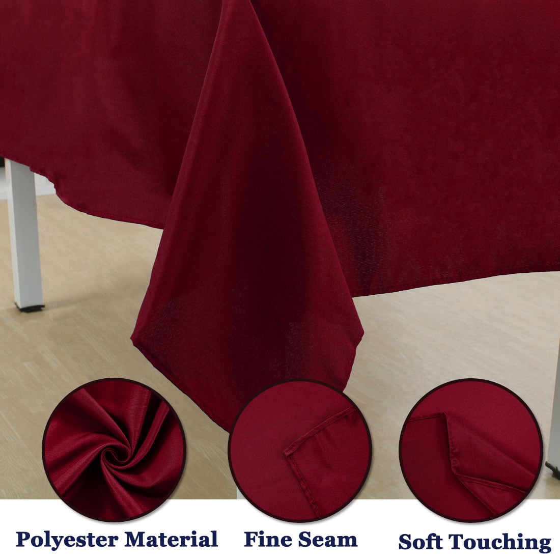 Unique Bargains Rectangle Tablecloth Washable Polyester Table Protector Burgundy 63" x 55"