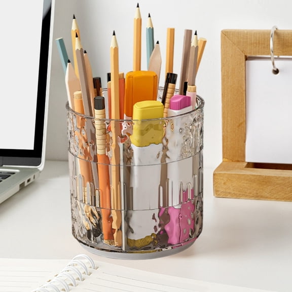 Transparent 360° Rotating Pen Holder – Large Capacity Thickened Desktop Organizer for Office & Scholars, Spinning Stationery Storage Tube for Pens, Pencils & Markers