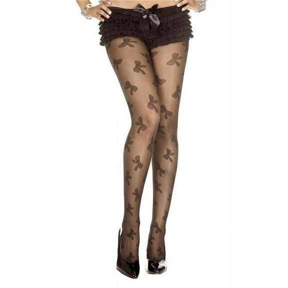 Music Legs Women's Women's Bow Print Spandex Pantyhose; Black 7115-BLACK